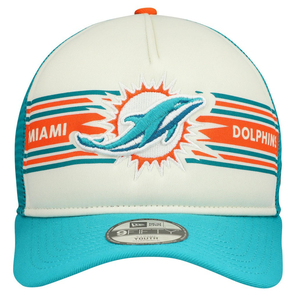 Miami Dolphins New Era Youth Banner 9FIFTY A-Frame Adjustable Trucker Hat - Cream/Aqua Hats
