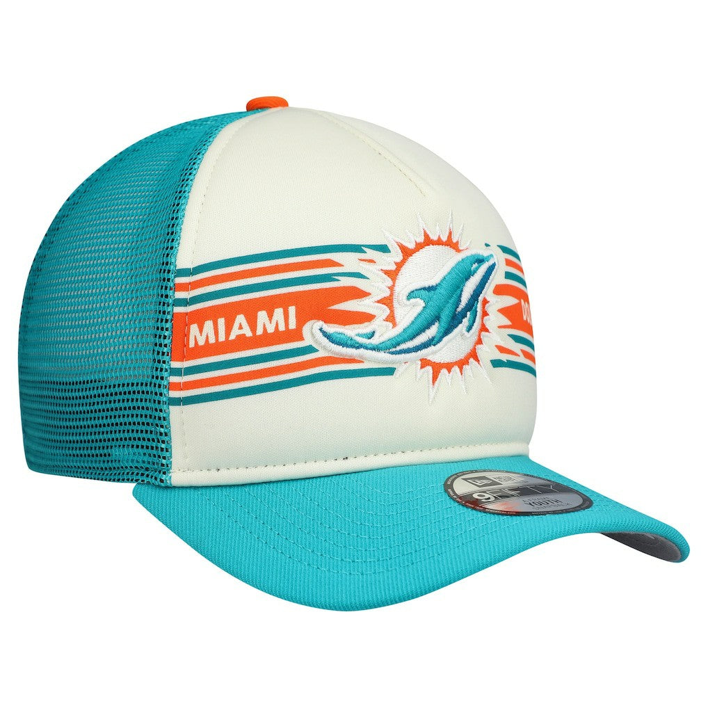 Miami Dolphins New Era Youth Banner 9FIFTY A-Frame Adjustable Trucker Hat - Cream/Aqua Hats