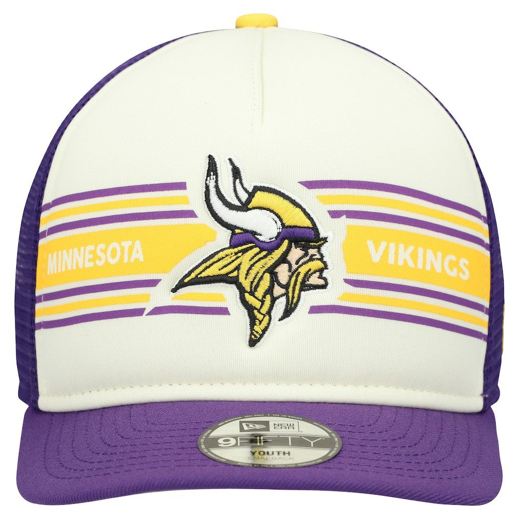 Minnesota Vikings New Era Youth Banner 9FIFTY A-Frame Adjustable Trucker Hat - Cream/Purple Hats