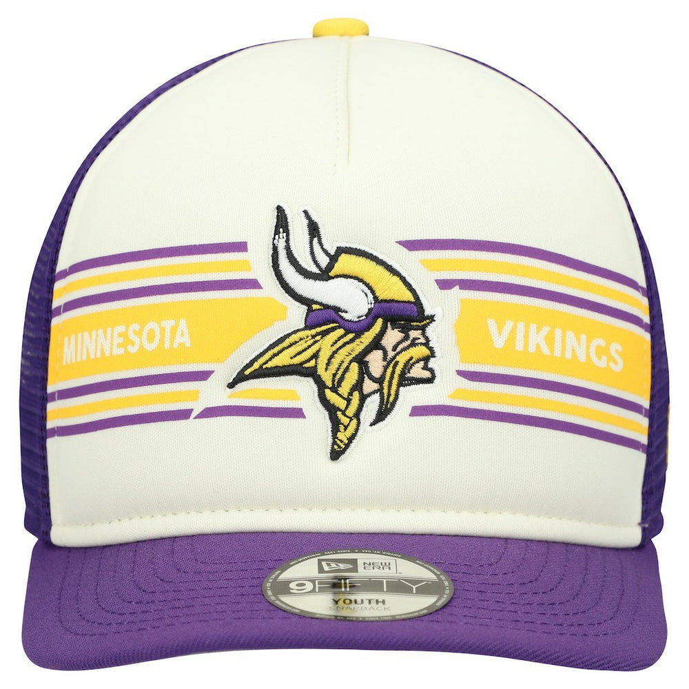 Minnesota Vikings New Era Youth Banner 9FIFTY A-Frame Adjustable Trucker Hat - Cream/Purple Hats