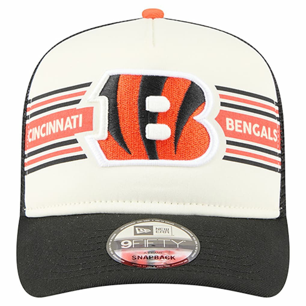 Cincinnati Bengals New Era Youth Banner 9FIFTY A-Frame Adjustable Trucker Hat - Cream/Black Hats