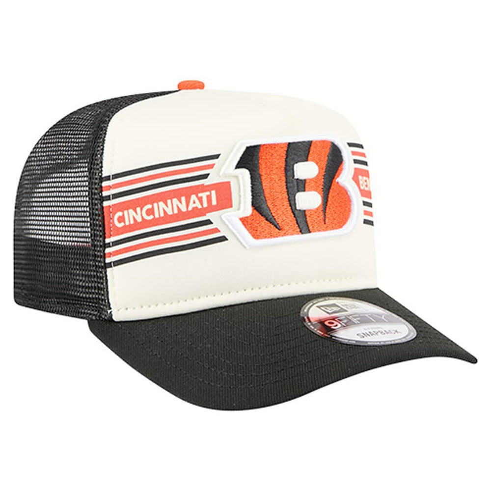 Cincinnati Bengals New Era Youth Banner 9FIFTY A-Frame Adjustable Trucker Hat - Cream/Black Hats