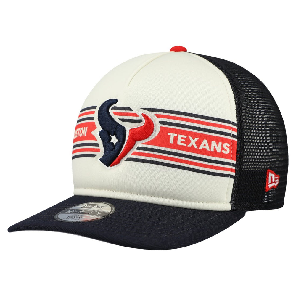 Houston Texans New Era Youth Banner 9FIFTY A-Frame Adjustable Trucker Hat - Cream/Navy Hats