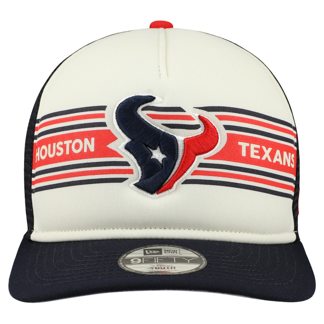 Houston Texans New Era Youth Banner 9FIFTY A-Frame Adjustable Trucker Hat - Cream/Navy Hats