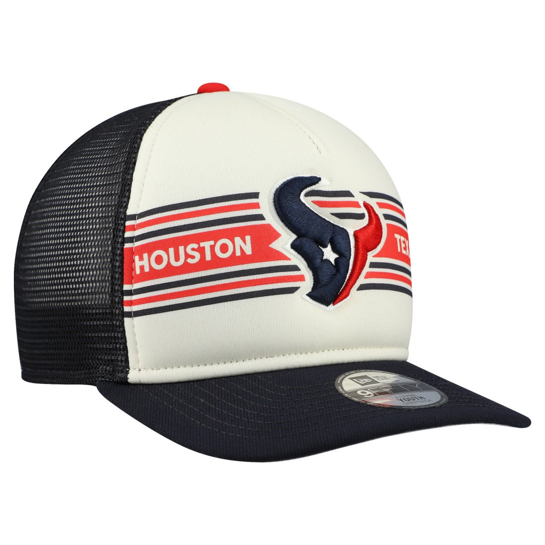 Houston Texans New Era Youth Banner 9FIFTY A-Frame Adjustable Trucker Hat - Cream/Navy Hats