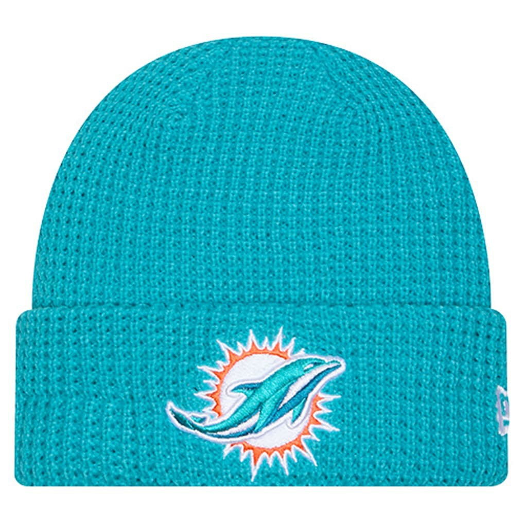 Miami Dolphins New Era Youth Waffle Cuffed Knit Hat - Aqua Hats