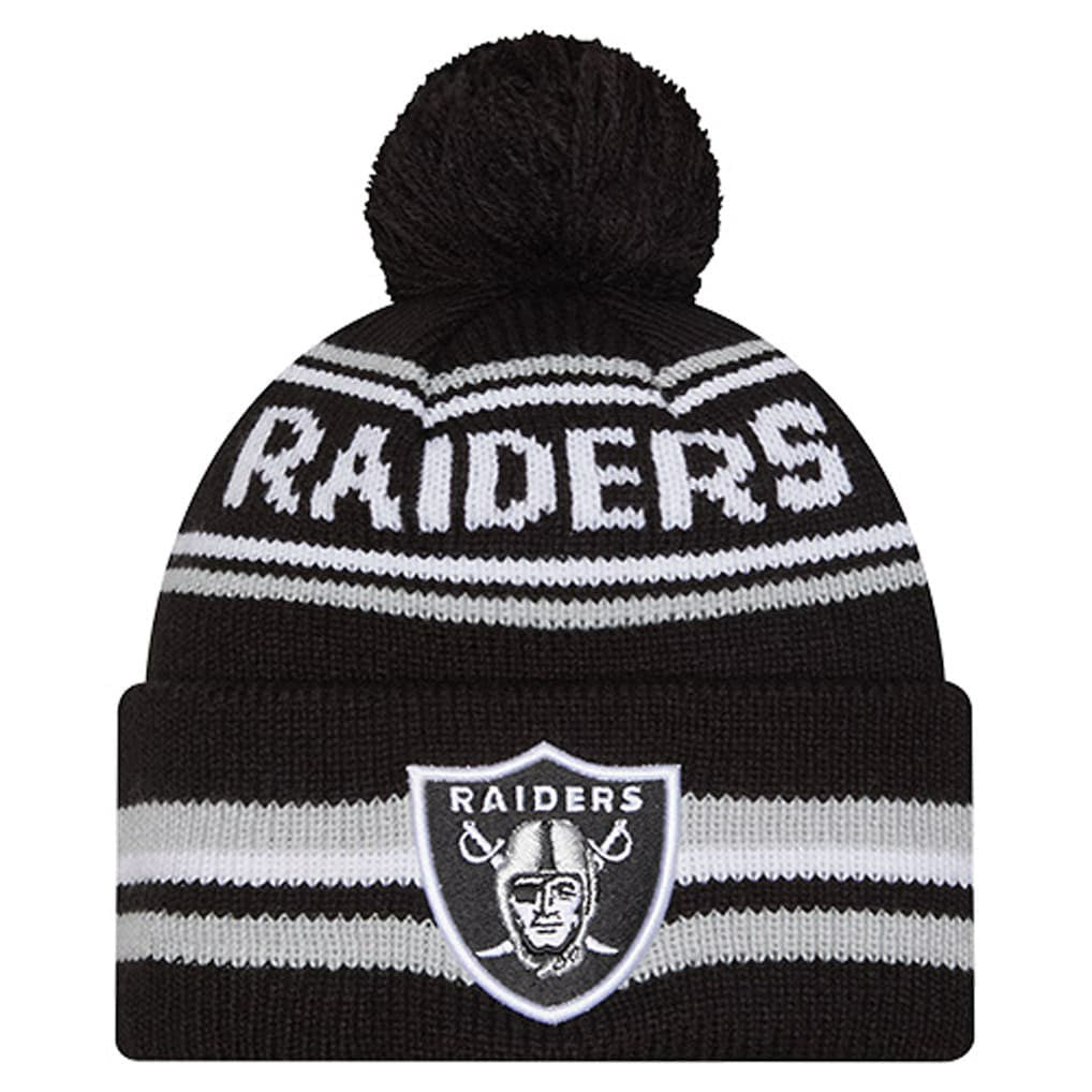 Las Vegas Raiders New Era Youth Classic Cuffed Knit Hat with Pom - Black Hats