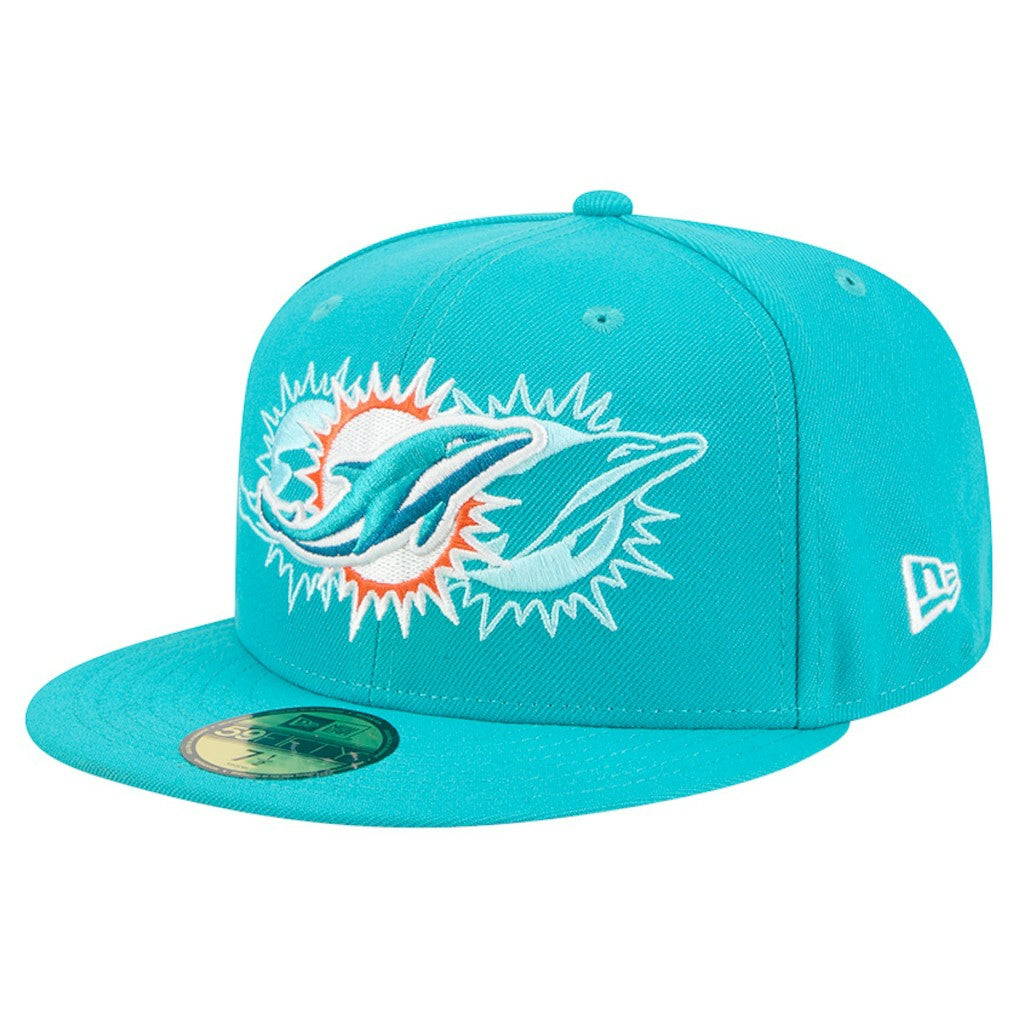 Miami Dolphins New Era Tri-Hit 59FIFTY Fitted Hat - Aqua Hats