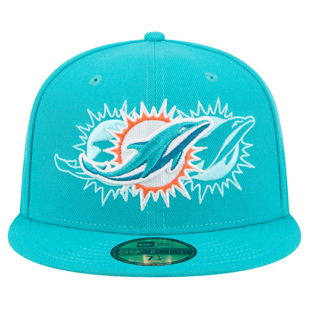 Miami Dolphins New Era Tri-Hit 59FIFTY Fitted Hat - Aqua Hats
