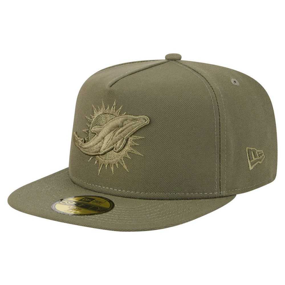 Miami Dolphins New Era Color Pack A-Frame 59FIFTY Fitted Hat - Olive Hats