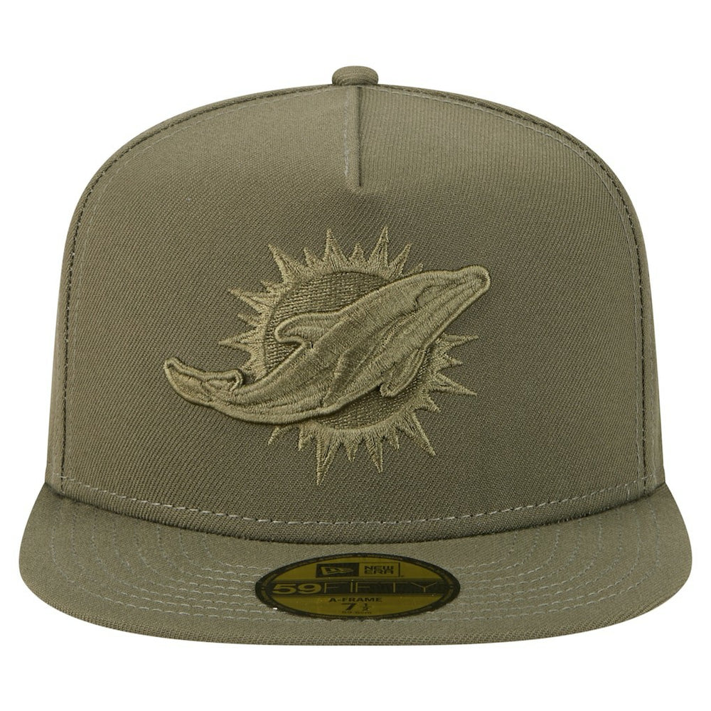 Miami Dolphins New Era Color Pack A-Frame 59FIFTY Fitted Hat - Olive Hats