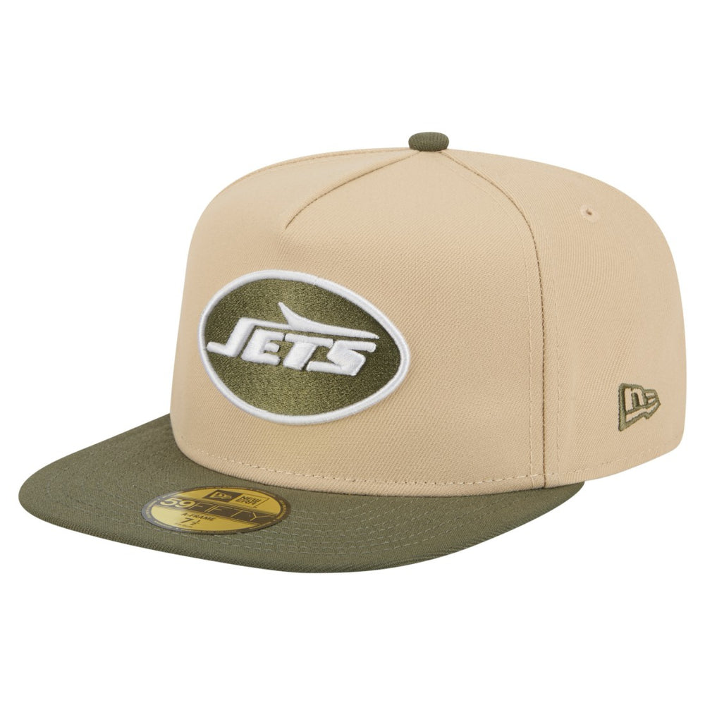 New York Jets New Era Color Pack A-Frame 59FIFTY Fitted Hat - Light Beige/Olive Hats