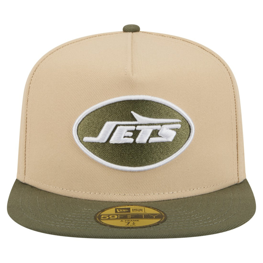New York Jets New Era Color Pack A-Frame 59FIFTY Fitted Hat - Light Beige/Olive Hats