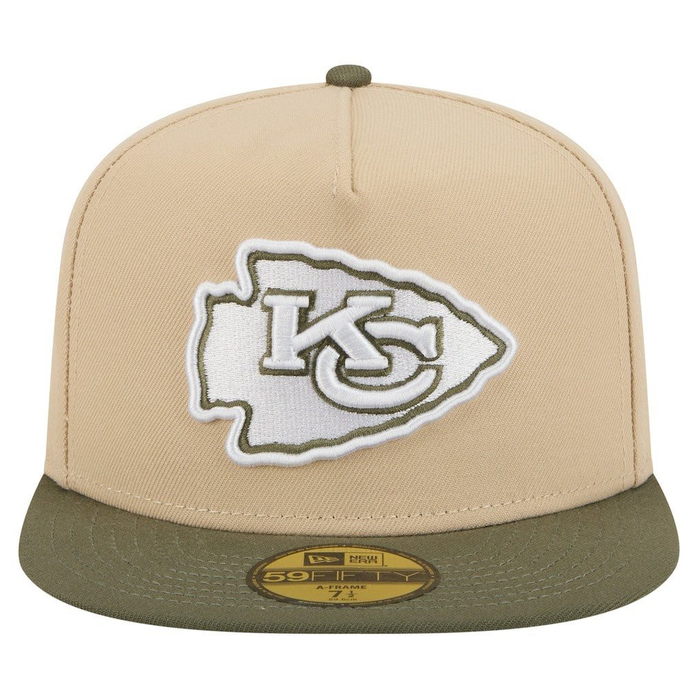 Kansas City Chiefs New Era Color Pack A-Frame 59FIFTY Fitted Hat - Light Beige/Olive Hats