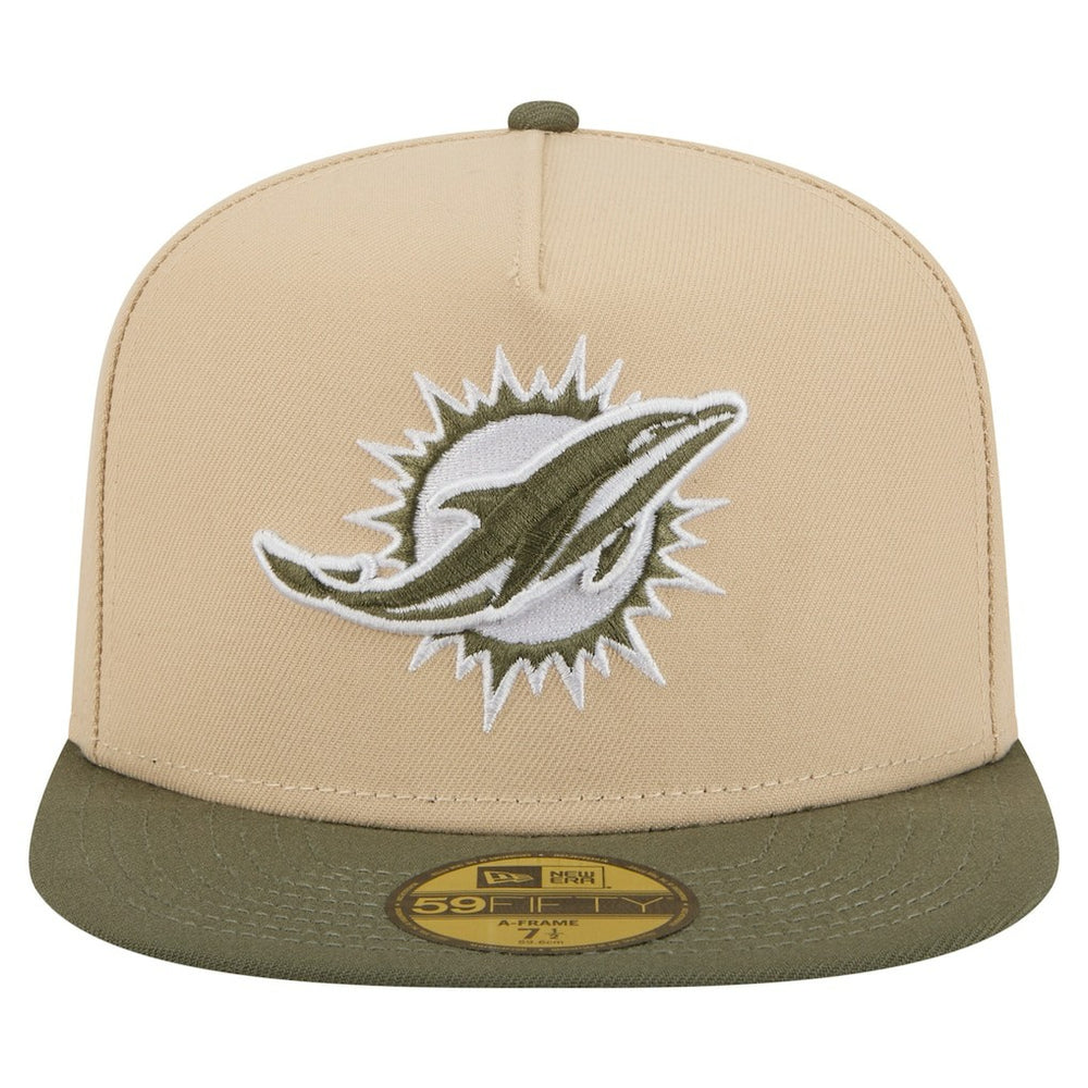 Miami Dolphins New Era Color Pack A-Frame 59FIFTY Fitted Hat - Beige/Olive Hats