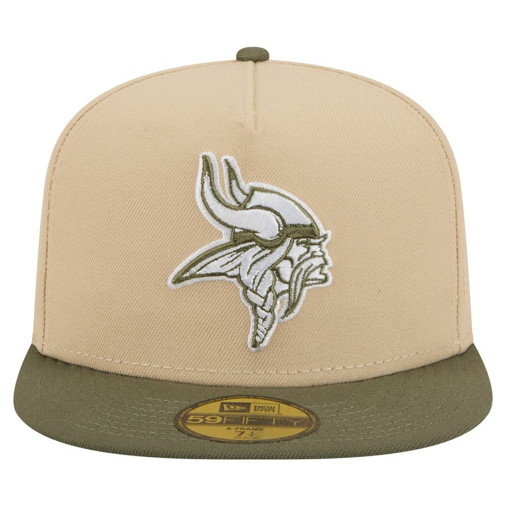 Minnesota Vikings New Era Color Pack A-Frame 59FIFTY Fitted Hat - Light Beige/Olive Hats