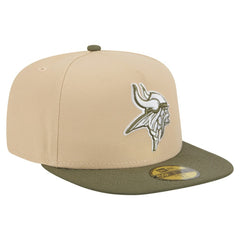 Minnesota Vikings New Era Color Pack A-Frame 59FIFTY Fitted Hat - Light Beige/Olive Hats