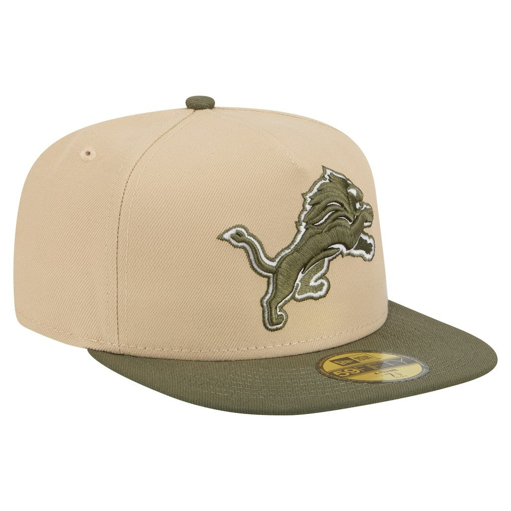 Detroit Lions New Era Color Pack A-Frame 59FIFTY Fitted Hat - Beige/Olive Hats