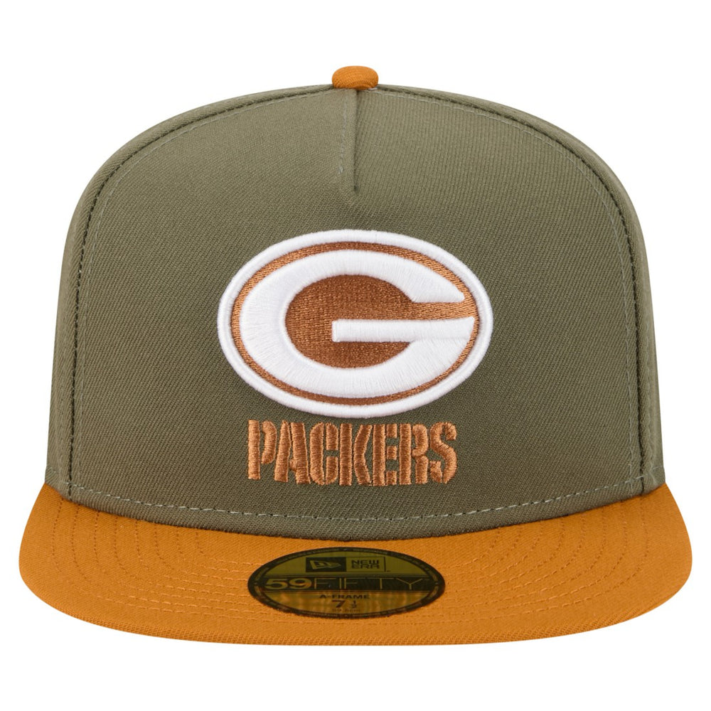 Green Bay Packers New Era Color Pack A-Frame 59FIFTY Fitted Hat - Olive/Brown Hats