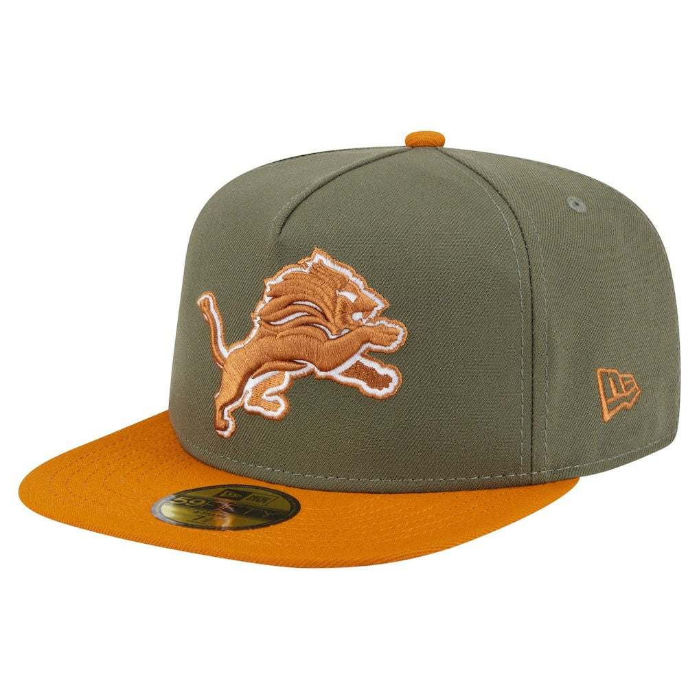 Detroit Lions New Era Color Pack A-Frame 59FIFTY Fitted Hat - Olive/Brown Hats