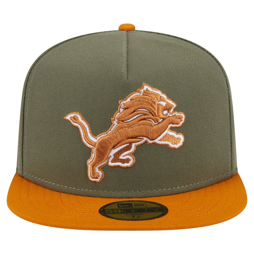 Detroit Lions New Era Color Pack A-Frame 59FIFTY Fitted Hat - Olive/Brown Hats