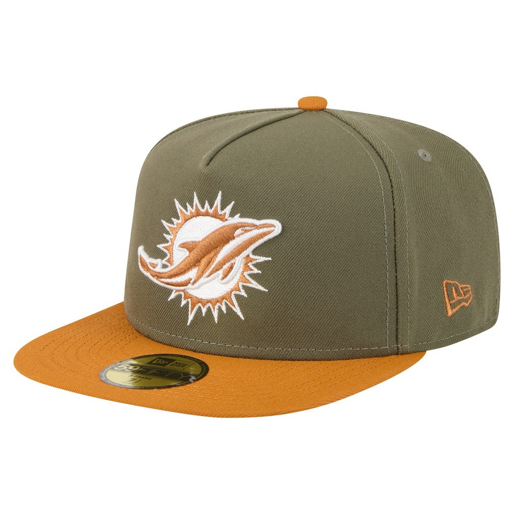 Miami Dolphins New Era Color Pack A-Frame 59FIFTY Fitted Hat - Olive/Brown Hats