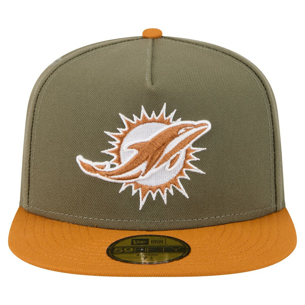 Miami Dolphins New Era Color Pack A-Frame 59FIFTY Fitted Hat - Olive/Brown Hats
