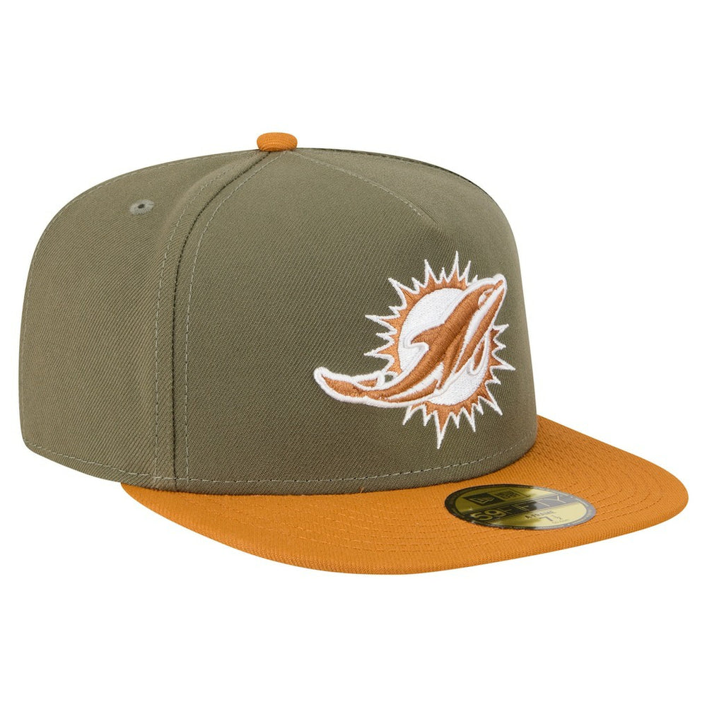 Miami Dolphins New Era Color Pack A-Frame 59FIFTY Fitted Hat - Olive/Brown Hats