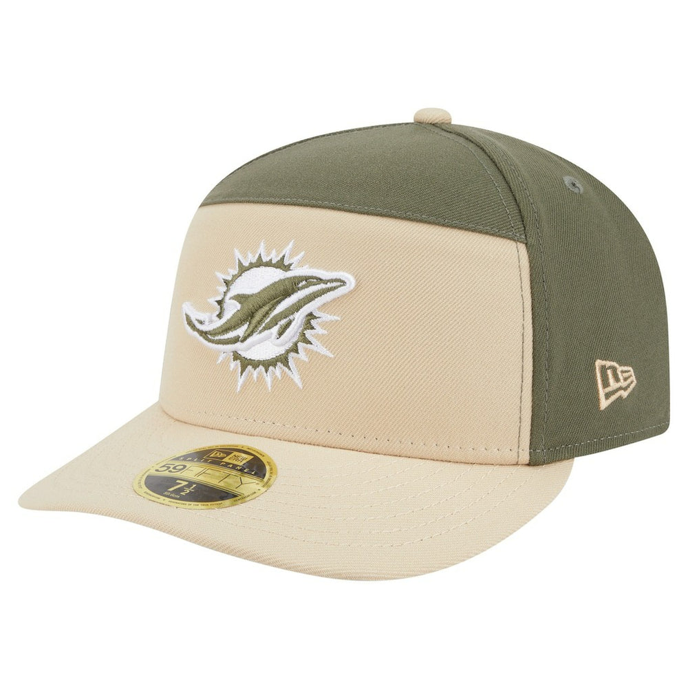 Miami Dolphins New Era Two-Tone Color Pack Split Panel 59FIFTY Fitted Hat - Light Beige/Olive Hats