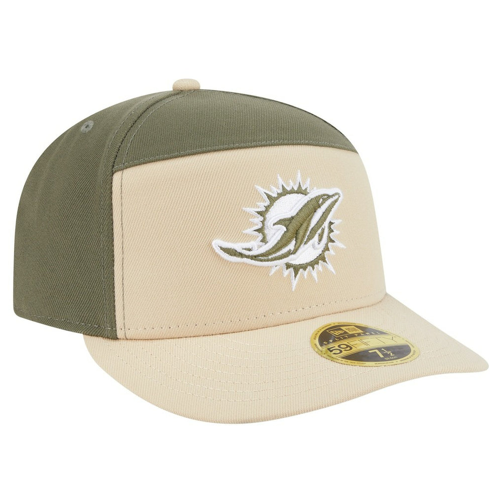 Miami Dolphins New Era Two-Tone Color Pack Split Panel 59FIFTY Fitted Hat - Light Beige/Olive Hats