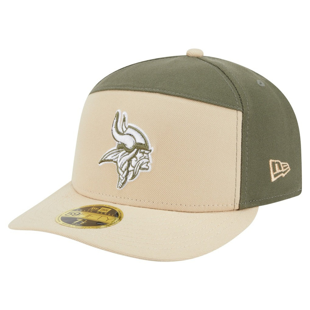 Minnesota Vikings New Era Two-Tone Color Pack Split Panel 59FIFTY Fitted Hat - Light Beige/Olive Hats