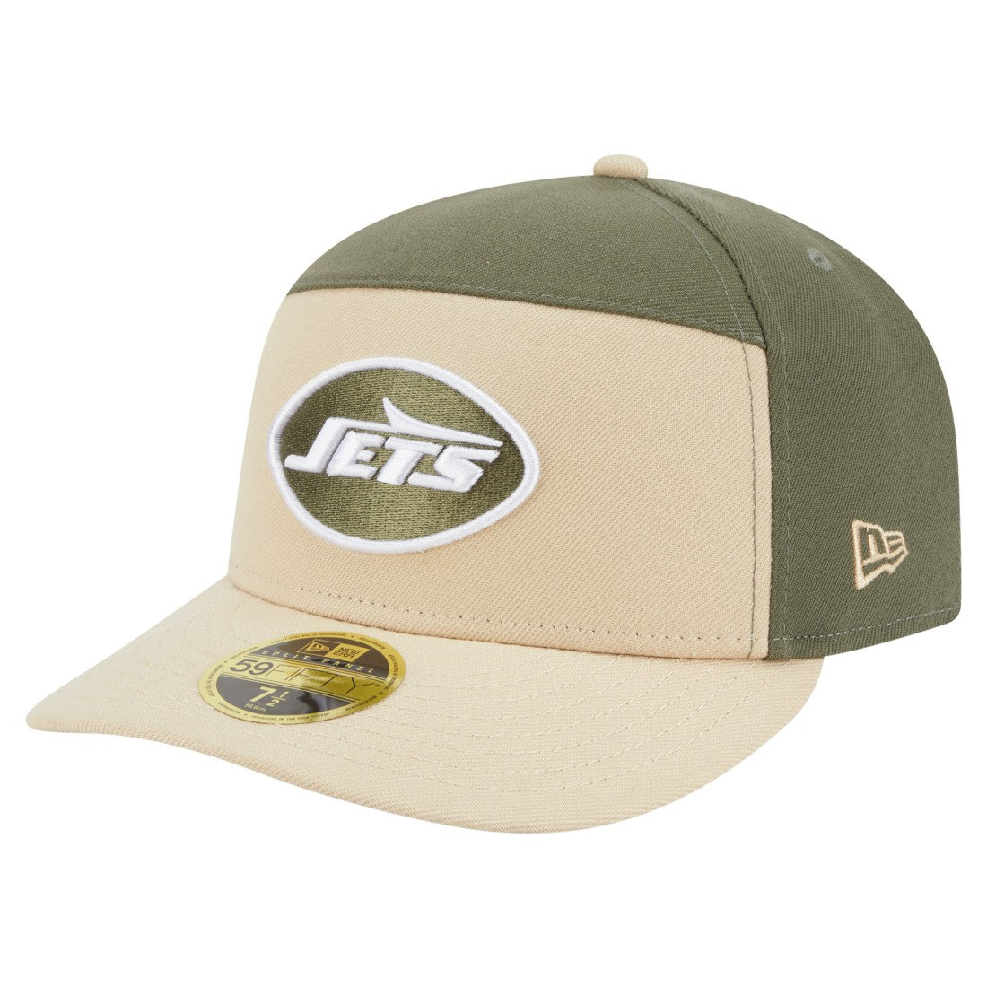New York Jets New Era Two-Tone Color Pack Split Panel 59FIFTY Fitted Hat - Light Beige/Olive Hats