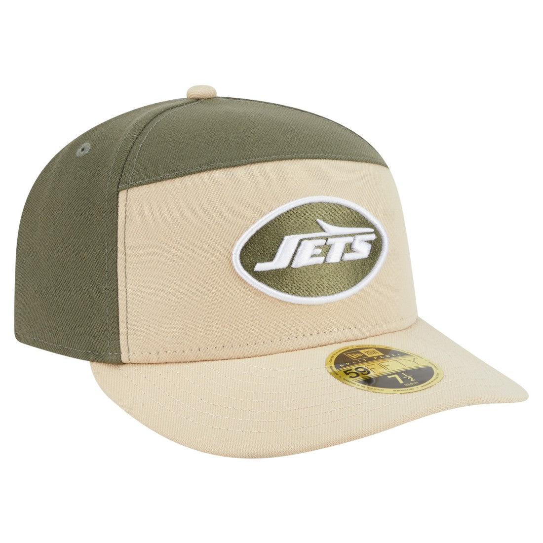New York Jets New Era Two-Tone Color Pack Split Panel 59FIFTY Fitted Hat - Light Beige/Olive Hats