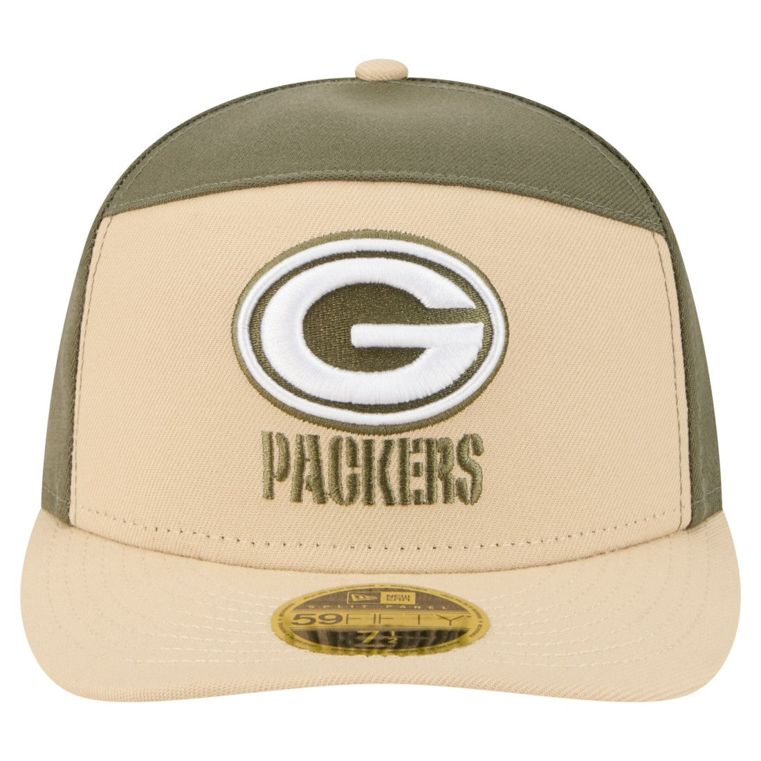 Green Bay Packers New Era Two-Tone Color Pack Split Panel 59FIFTY Fitted Hat - Light Beige/Olive Hats