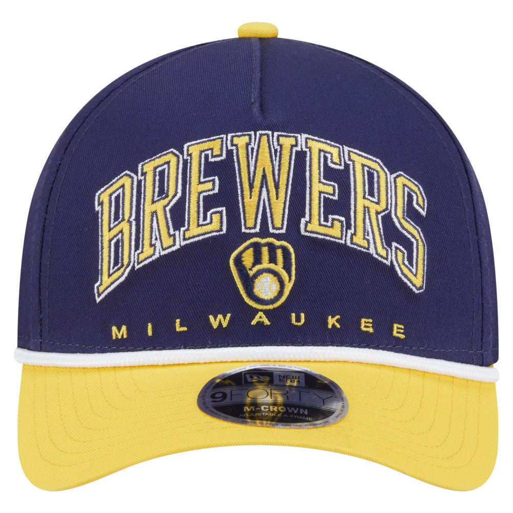 Milwaukee Brewers New Era Arch 9FORTY A-Frame M-Crown Adjustable Hat - Navy/Gold Hats
