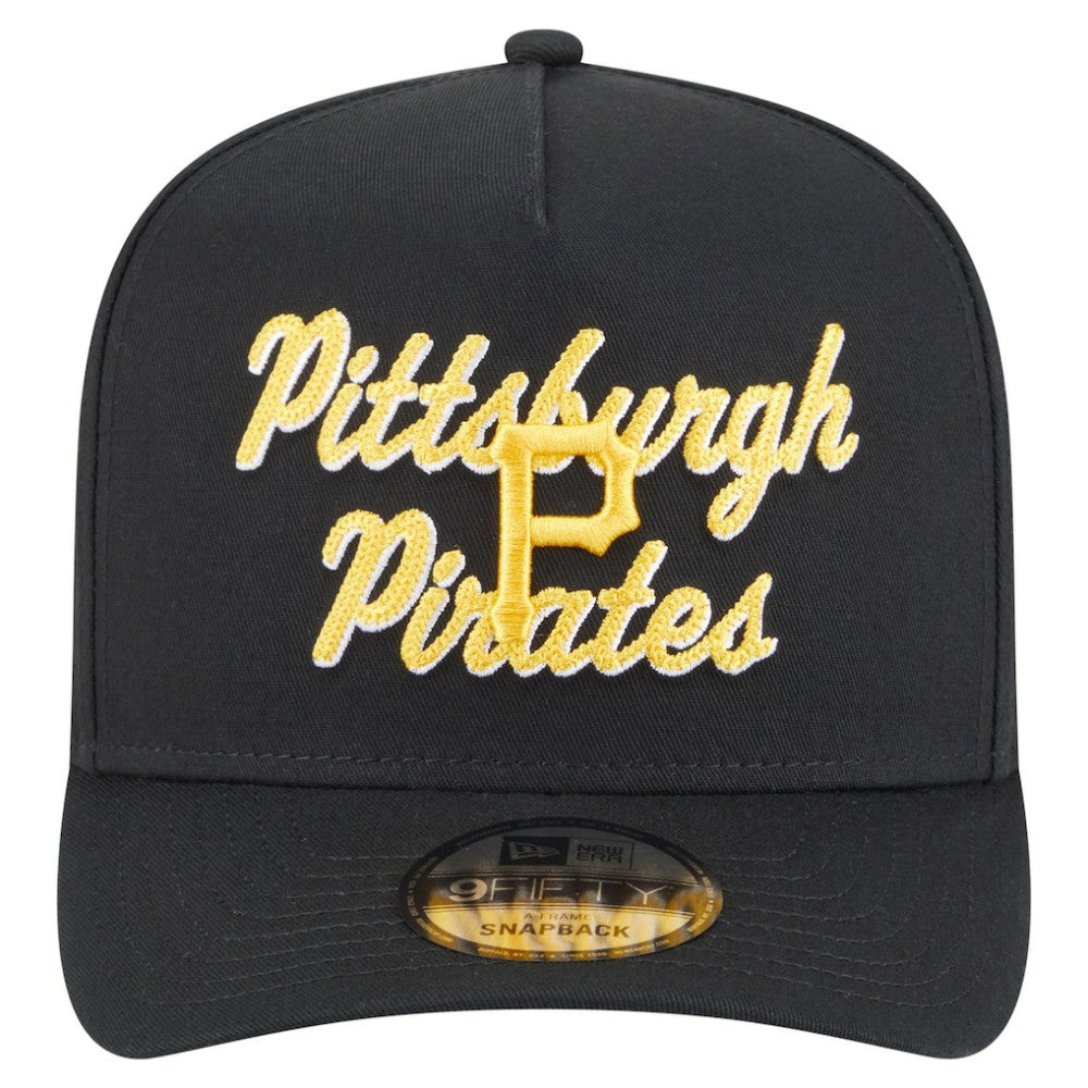 Pittsburgh Pirates New Era Chainstitch 9FIFTY A-Frame Snapback Hat - Black Hats