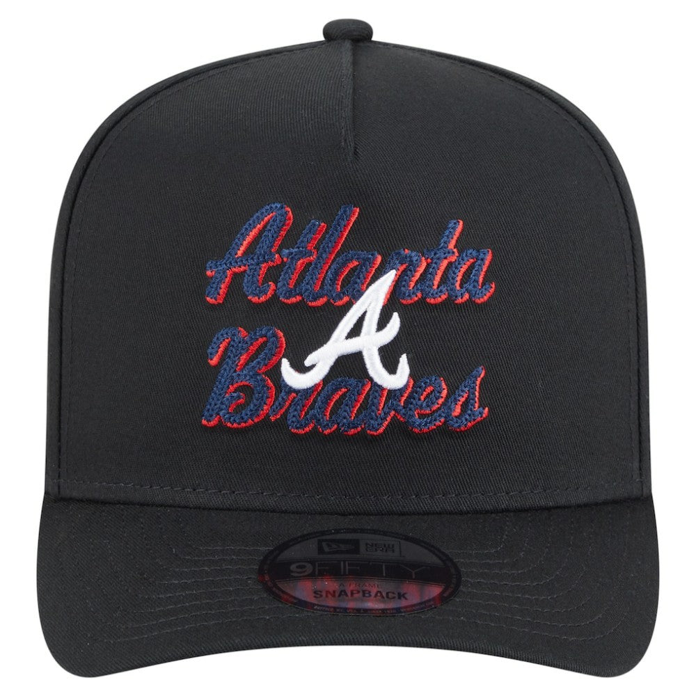 Atlanta Braves New Era Chainstitch 9FIFTY A-Frame Snapback Hat - Black Hats