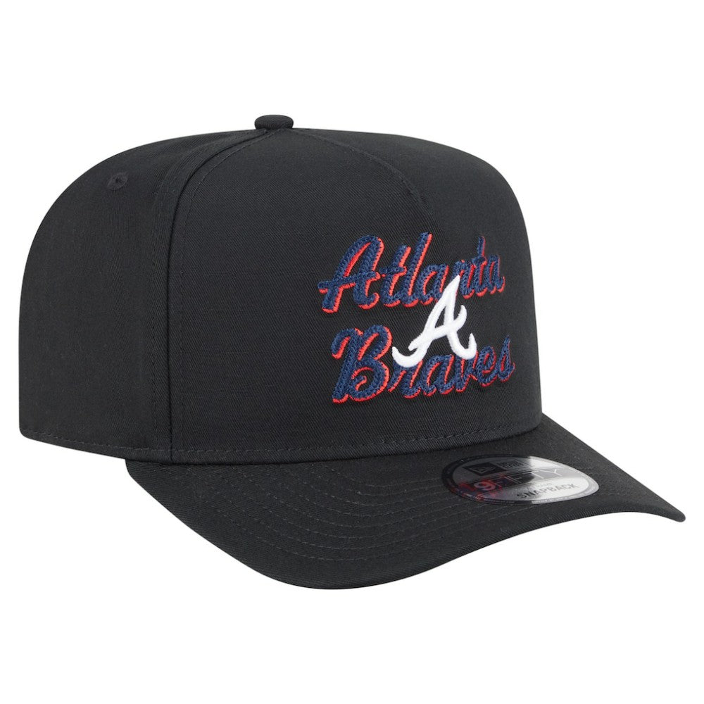 Atlanta Braves New Era Chainstitch 9FIFTY A-Frame Snapback Hat - Black Hats