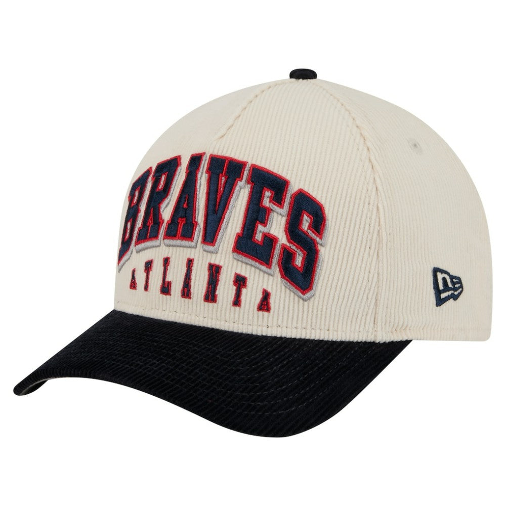 Atlanta Braves New Era Sided Corduroy 9FORTY A-Frame Adjustable Hat - Cream/Navy Hats