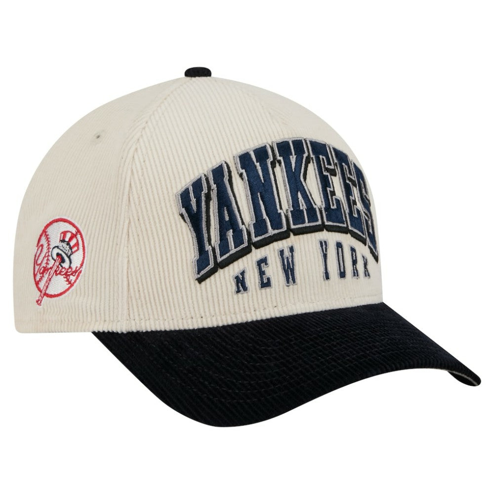 New York Yankees New Era Sided Corduroy 9FORTY A-Frame Adjustable Hat - Cream/Navy Hats