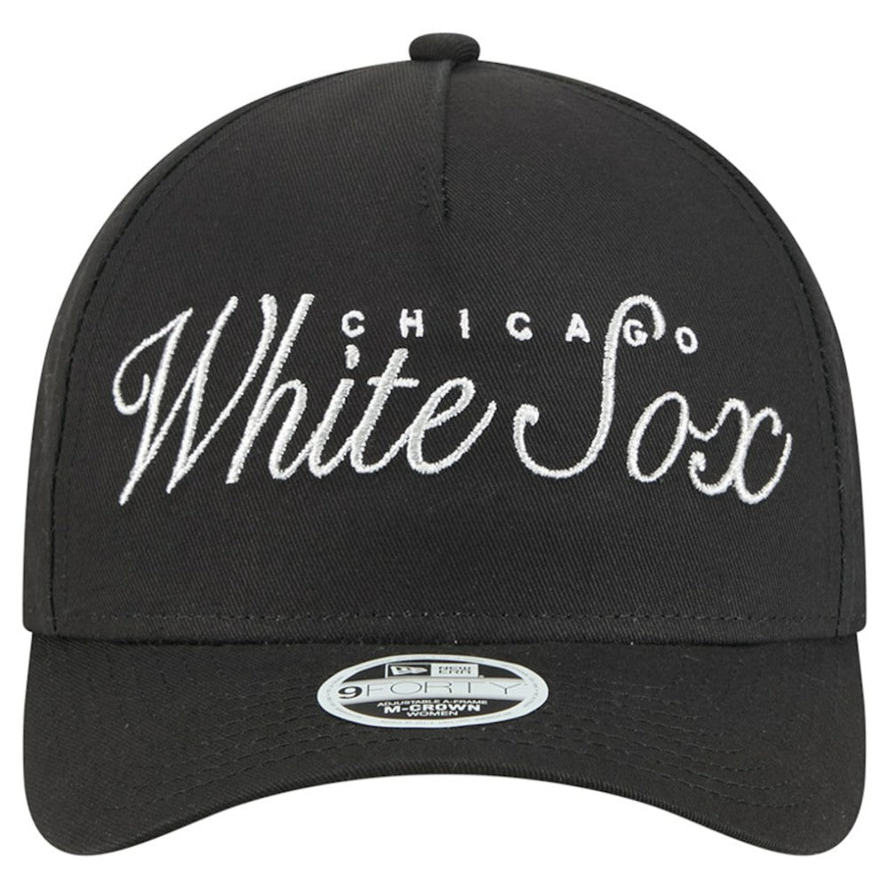 Chicago White Sox New Era Women's Metallic A-Frame 9FORTY Adjustable Hat - Black Hats