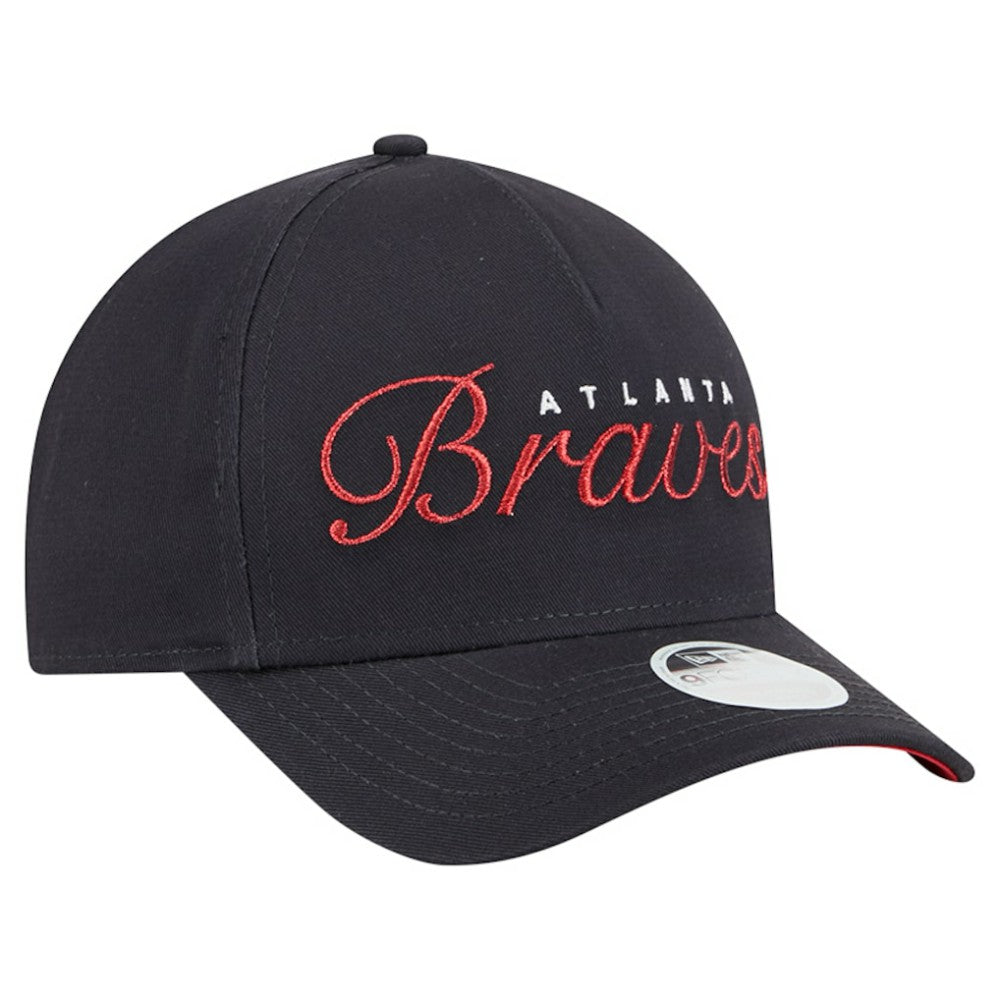 Atlanta Braves New Era Women's Metallic A-Frame 9FORTY Adjustable Hat - Navy Hats