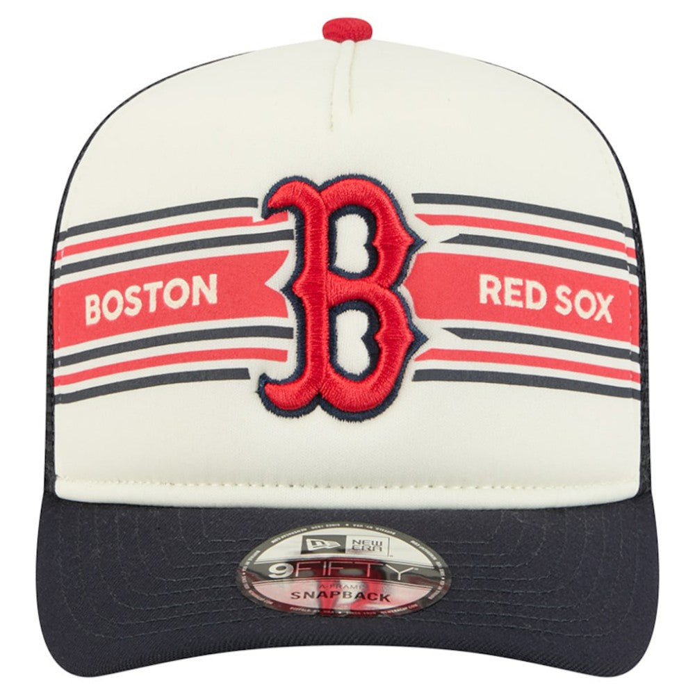 Boston Red Sox New Era Banner A-Frame 9FIFTY Trucker Snapback Hat - Cream/Navy Hats