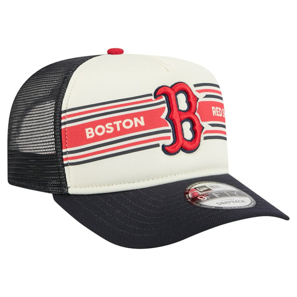 Boston Red Sox New Era Banner A-Frame 9FIFTY Trucker Snapback Hat - Cream/Navy Hats