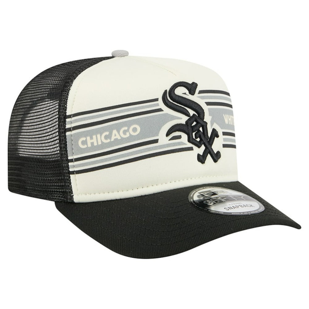 Chicago White Sox New Era Banner A-Frame 9FIFTY Trucker Snapback Hat - Cream/Black Hats