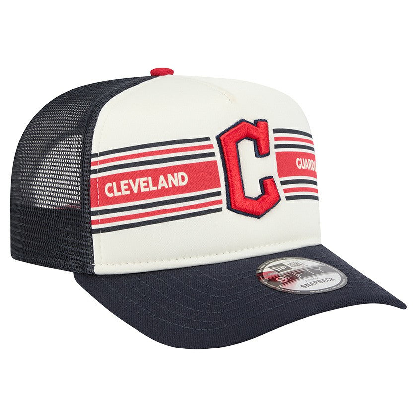 Cleveland Guardians New Era Banner A-Frame 9FIFTY Trucker Snapback Hat - Cream/Navy Hats