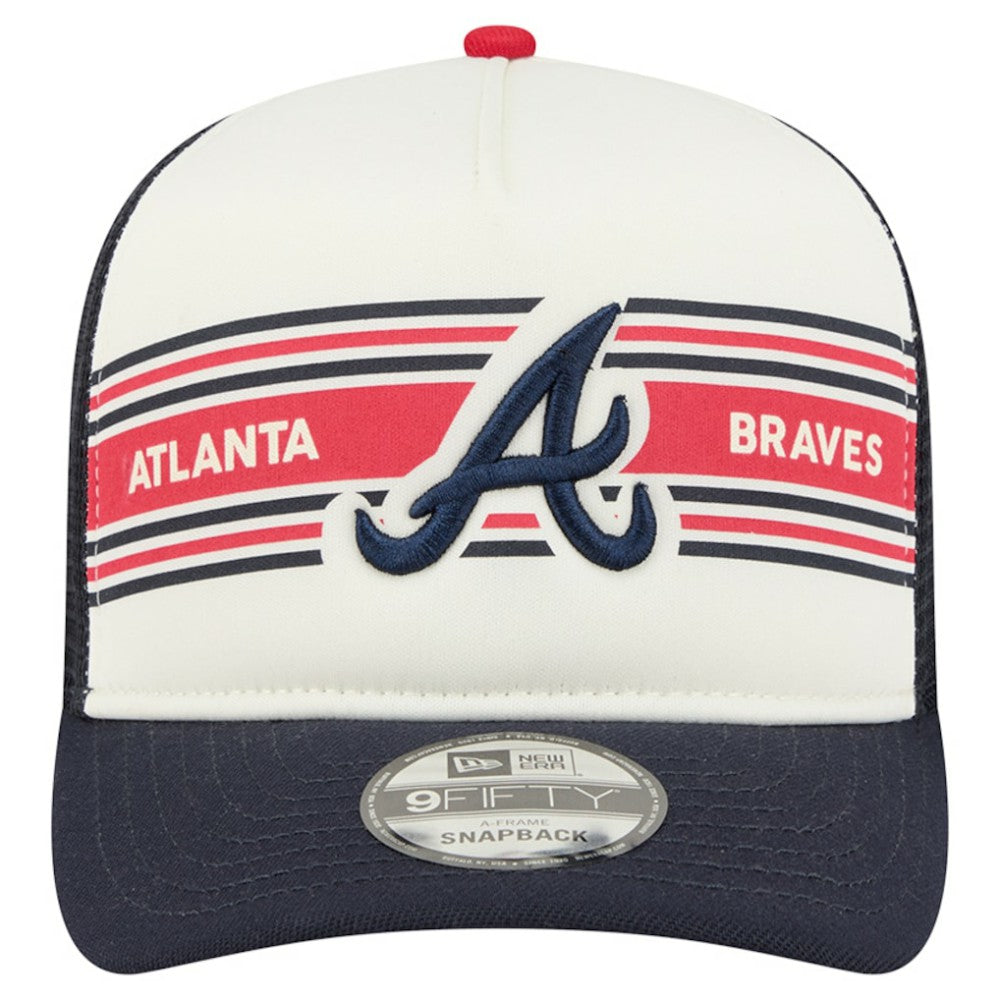 Atlanta Braves New Era Banner A-Frame 9FIFTY Trucker Snapback Hat - Cream/Navy Hats