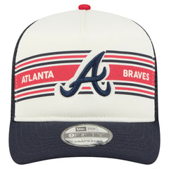 Atlanta Braves New Era Banner A-Frame 9FIFTY Trucker Snapback Hat - Cream/Navy Hats