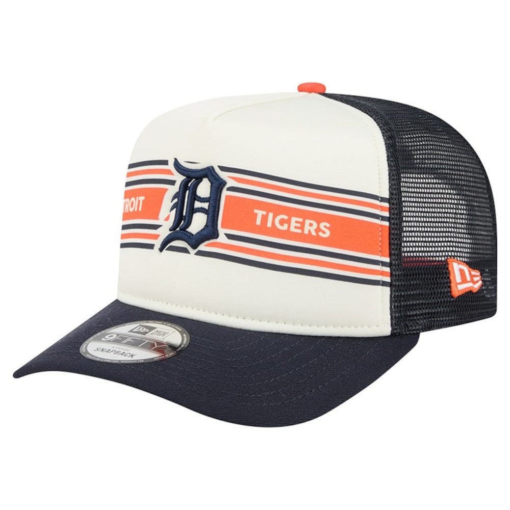 Detroit Tigers New Era Banner A-Frame 9FIFTY Trucker Snapback Hat - Cream/Navy Hats