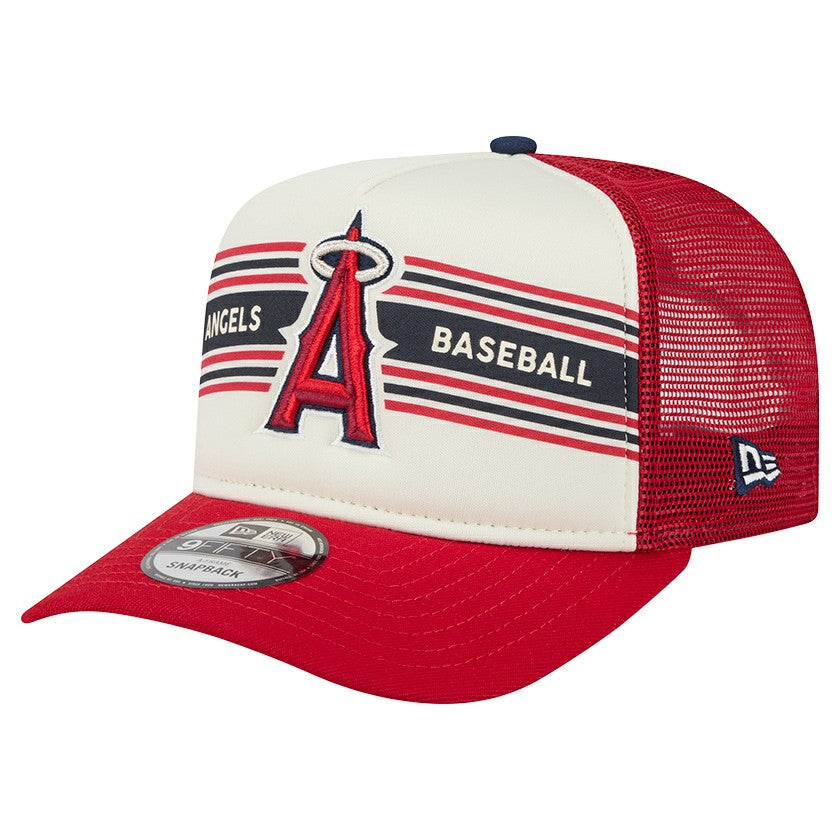 Los Angeles Angels New Era Banner A-Frame 9FIFTY Trucker Snapback Hat - Cream/Red Hats
